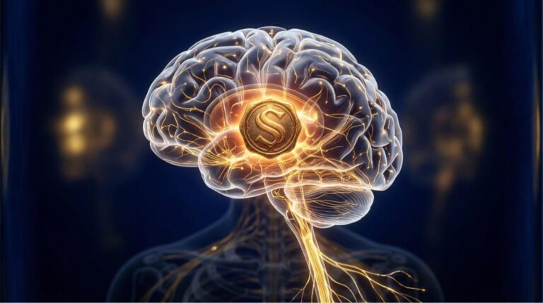 Minimal gold seal symbol representing subconscious baseline rewiring for wealth identity