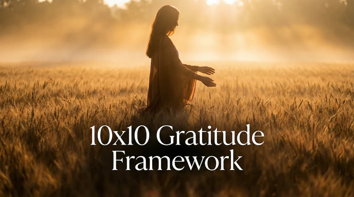 A peaceful person standing in a sunlit wheat field expressing a grounded abundance mindset at dawn